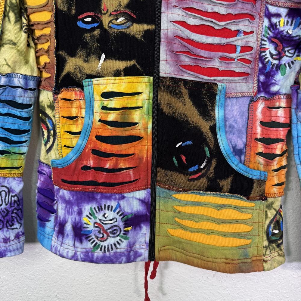 EzHiPPiE Jacket Womens Large Patchwork Boho Hippie Hooded Zip Multicolor Tie Dye - Picture 5 of 10